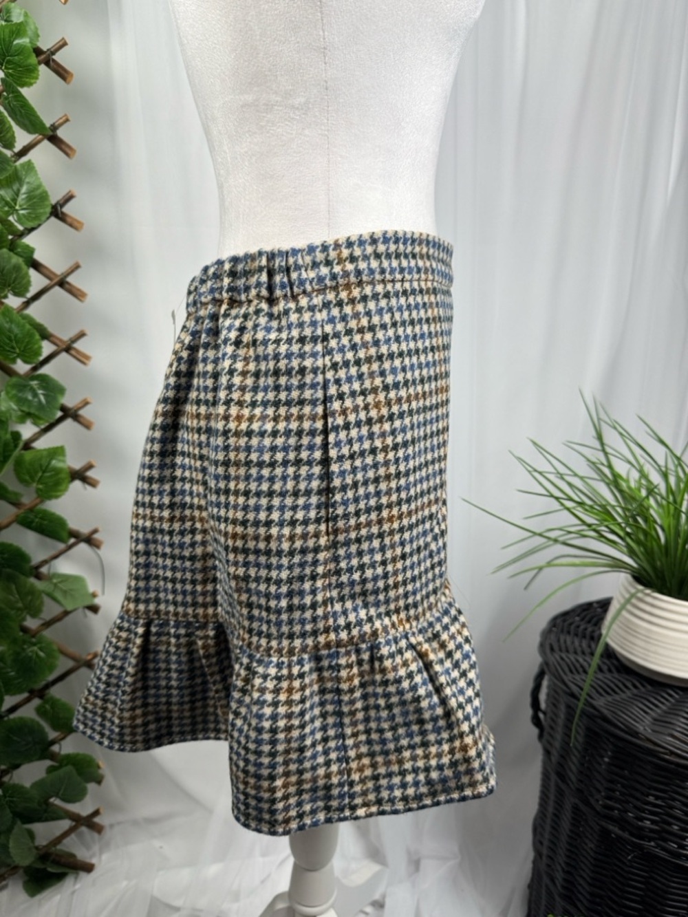 J. Crew Plaid Houndstooth Ruffle-Hem Mini Skirt in Blue and Tan - Picture 7 of 10